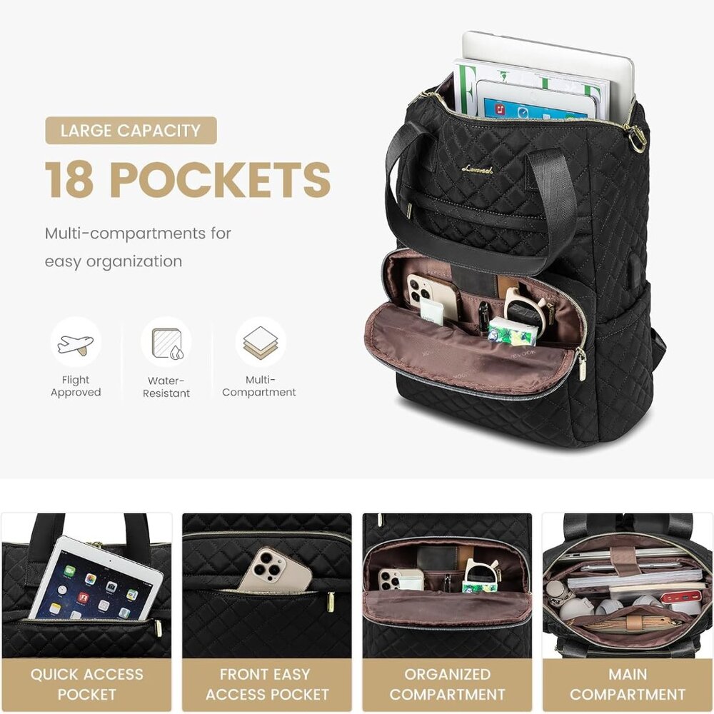 LOVEVOOK Laptop Backpack 15.6 inch,Diamond Quilted Convertible Backpack